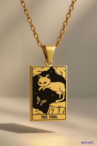 ArtinArt Tarot Cat - the  Mecnun Card |   316L Steel Necklace