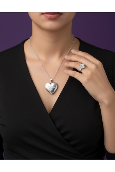 ACQUA BELLA İçi Açılabilen Kapaklı Fotograf Koyulabilen Çelik Kararmaz Gümüş Kolye Ve Yüzük Set Hediyelik