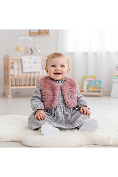 Bombili Cheerful Checkered and Pink Vest Set Set (6-9-12-18 Months)