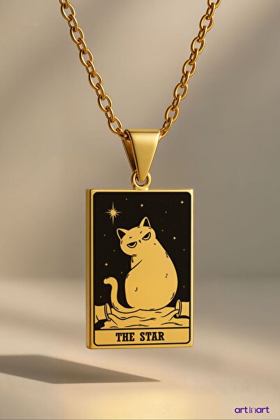 ArtinArt Star Cat Tarot Card - 316L Steel Necklace