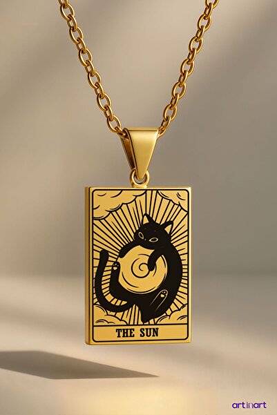 ArtinArt بطاقة التارو الشمسية - قلادة قطة من الفولاذ 316L