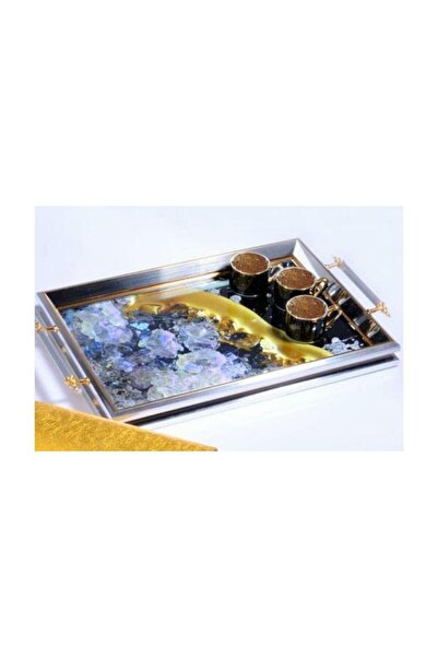 Kosova صينية مستطيلة فاخرة بمقبض من طراز Ga-225 مقاس 50 × 31 باللون الفضي والذهبي