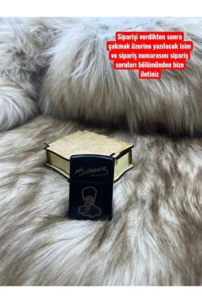 DOĞRU GRAFİK Kemal Atatürk İmzalı ve Görselli Benzinli Çakmak - Ahşap Kutu He...