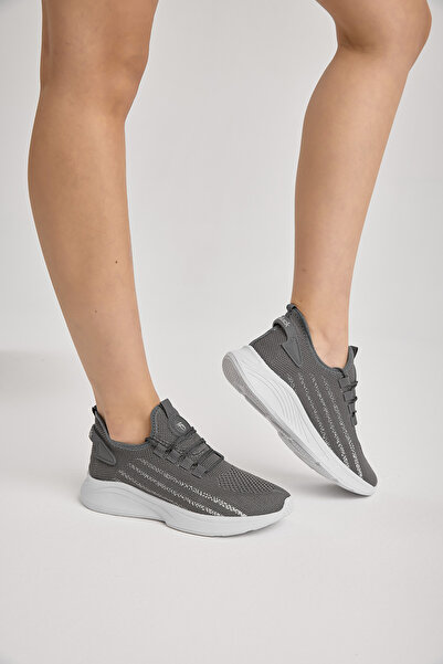 Tonny Black Unisex Füme Termo Taban Şerit Detaylı Bağcıklı Triko Spor Ayakkabı