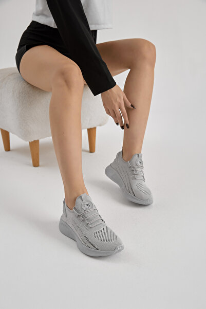 Tonny Black Unisex Gri Termo Taban Şerit Detaylı Bağcıklı Triko Spor Ayakkabı