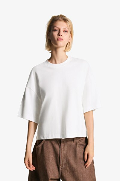 Bershka Kısa kollu ağır pamuklu boxy fit t-shirt