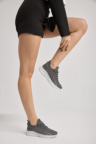 Tonny Black Unisex Füme Termo Taban Şerit Detaylı Bağcıklı Triko Spor Ayakkabı