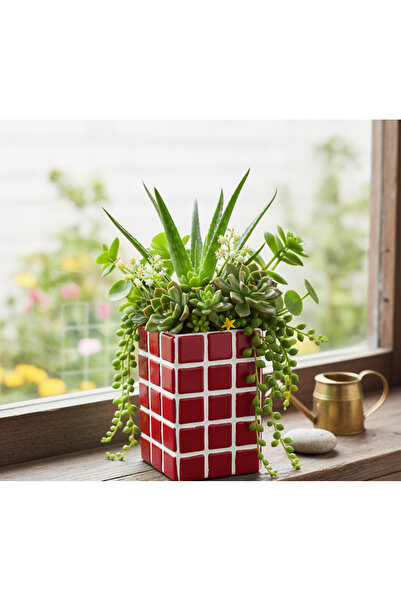 Tasarım El Yapımı Mozaik Seramik Vazo – Renkli Geometrik Desenli Vazo