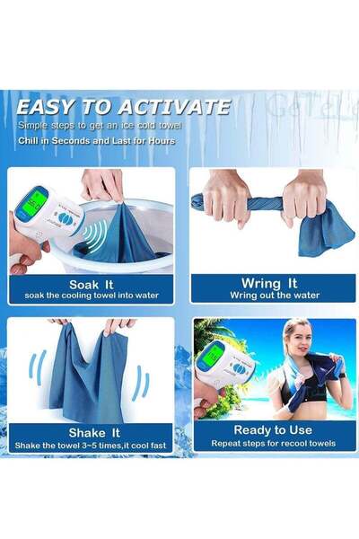 COOYA Pack of 4 Cooling Towel, Soft and Breathable Sports Towel, Fast Drying Towels (30x100 cm) Blue, Gray