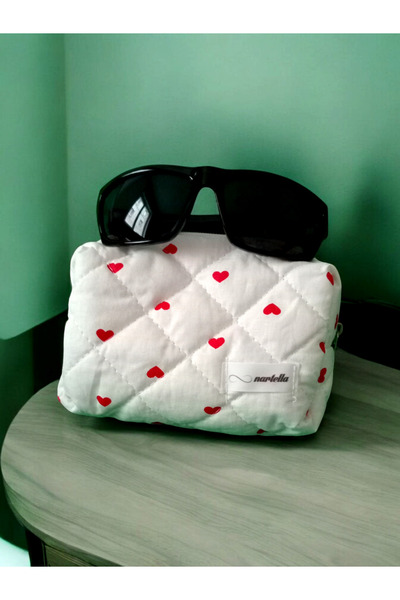 nartella حقيبة مكياج منقوشة على شكل قلب - منظم حقيبة مبطن