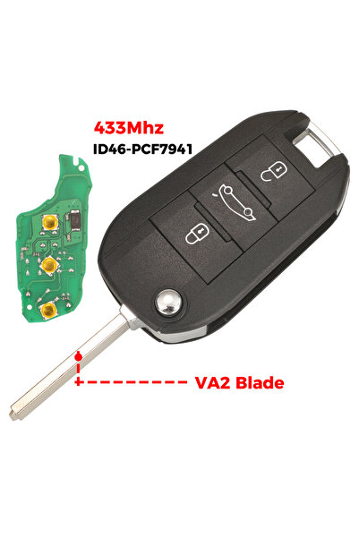 Choice مفتاح سيارة للتحكم عن بعد من jingyuqin بشفرة va2 لسيارة Peugeot 3b بتردد 433.92 ميجاهرتز وبطاقة ID46/PCF7941 لسيارة Peuge