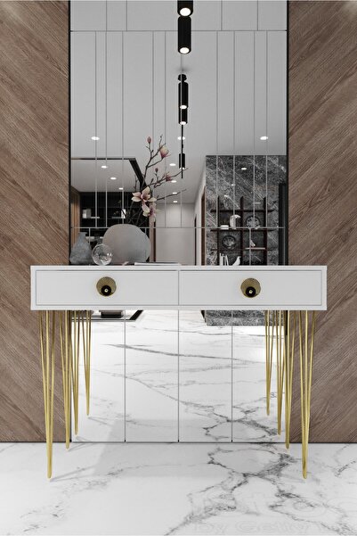 TOCCO MOBİLYA Naz 2 Çekmeceli Dekoratif Lüx Dresuar-beyaz Gold