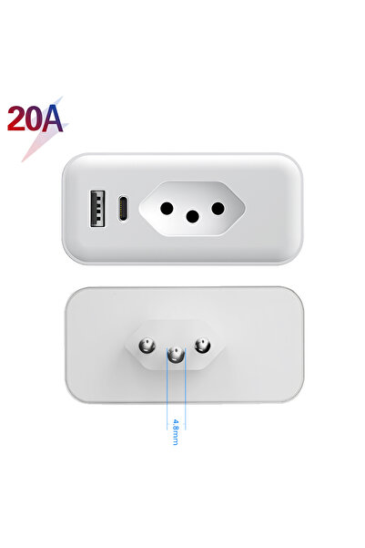 Avatto قابس ذكي واي فاي 20 أمبير برازيلي واي فاي 16 أمبير/20 أمبير مع شاشة مراقبة الطاقة، مقبس ذكي USB/Type-C Smart Life