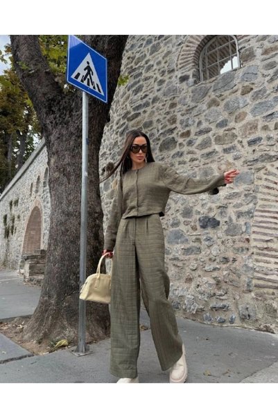 Diemmood Women's Quilted Textured Oversized Jacket Pants Set