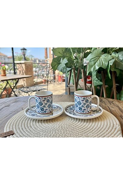 qtahya homes queen of kütahya Topkapı Fincan Takımı Çini Desenli 2 Kişilik Porselen Kahve Fincan Osmanlı Otantik 4 Parça