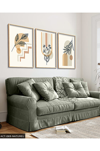 Evinemoda Soyut Çiçek 3 Parça Ahşap Çerçeveli Tablo
