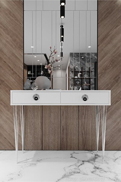 TOCCO MOBİLYA Naz 2 Çekmeceli Dekoratif Lüx Dresuar-beyaz Krom