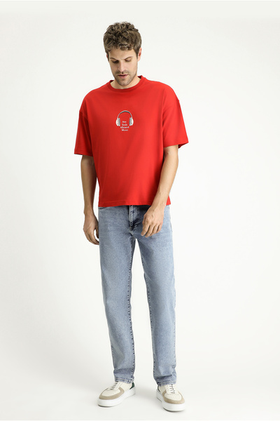 Kiğılı Oversize Printed Single Jersey Cotton T-Shirt - Crew Neck