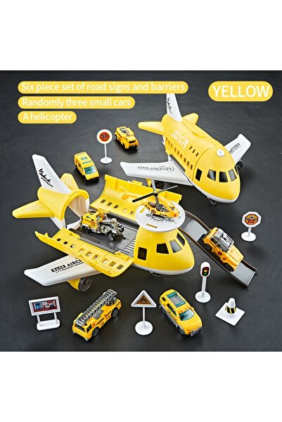 Choice Yellow Children's Airplane Car Toy, Inertial Airplane Model, Equipped with 6 Road Signs Random 3 Car
