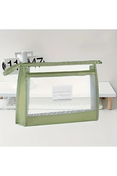 GlassySKY Geantă de depozitare din plasă transparentă cu fermoar cu două straturi, servietă organizatoare de lucru pentru biroul școlii