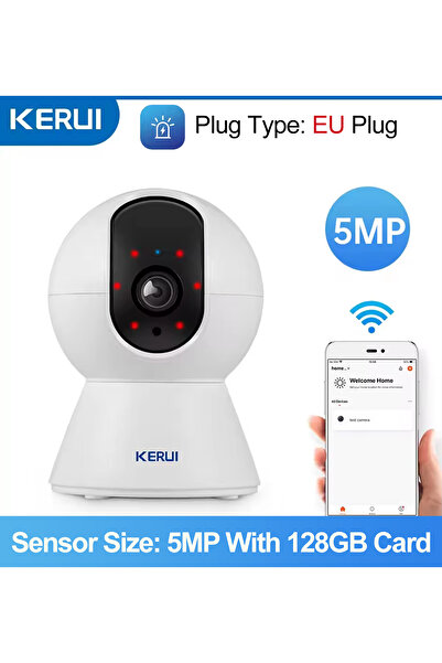 Choice KERUI EU Plug 5MP With 128GB Card Mini Indoor Home Wireless Smart WiFi IP Camera Security