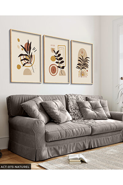 Evinemoda Yapraklar 3 Parça Ahşap Çerçeveli Tablo