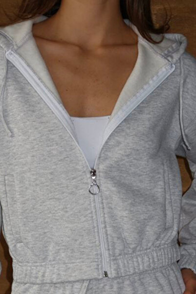 Balenbi Women's 3 Thread Fleece Lined Hooded Zippered Short Cardigan 1111