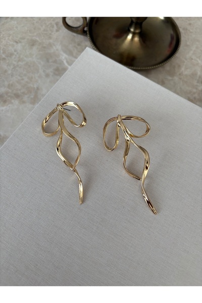 LARİS ACCESSORİES Gold Long Ribbon Imported Series Earrings