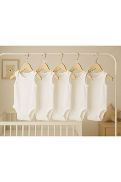 bebeqon % 100 Pamuk 5 li Beyaz Kolsuz Body