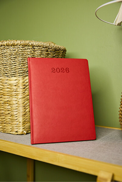 locko Kişiye Özel Hediyelik Cilt 2026 Düz Sert Kapak Kırmızı Deri Haftalık Aj...