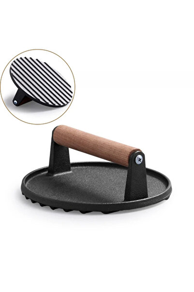 Choice مكبس لحوم مستطيل دائري من الحديد الزهر مكون من قطعة واحدة، مكبس برجر د...