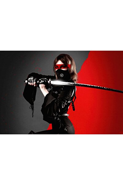 Zumzeria Tablou Canvas Ninja Girl With Sword Black Dress, 80x50cm, tablou1526, Zumzeria ®