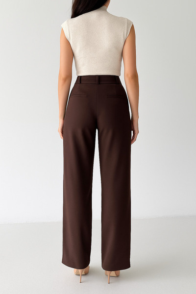 Ramior Women's Brown High Waist Palazzo Pants – Wide Leg Stylish Office & Casual Model