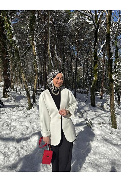 byalisdmr Polyviscon Fabric White Piped Single Button Diana Jacket -White