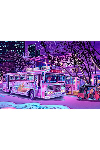 Zumzeria Pictură pe pânză Stație de autobuz Synthwave, 80x50cm, tableau1295,