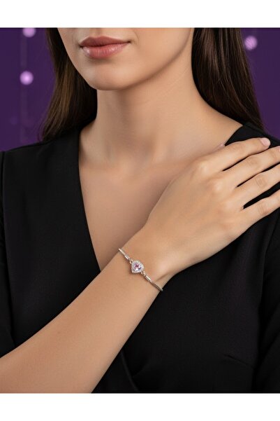 ACQUA BELLA Işıltılı Kalpli Gümüş Çelik Pembe Bileklik Sevgililer Günü, Doğum...