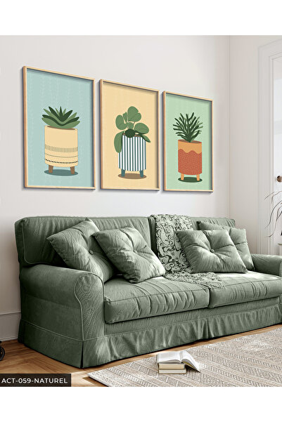 Evinemoda Kobalt plava Ida Çiçek 3-dijelna slika u drvenom okviru