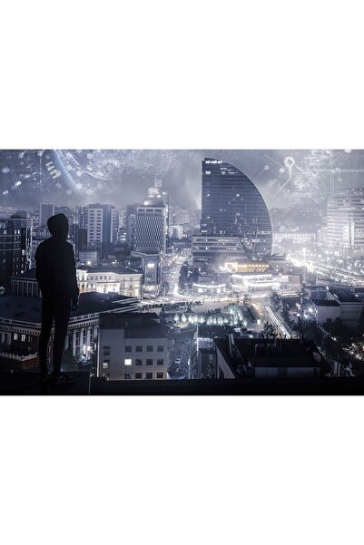 Zumzeria Tablou Canvas Scifi City In Moon Light, 80x50cm, tablou1453,