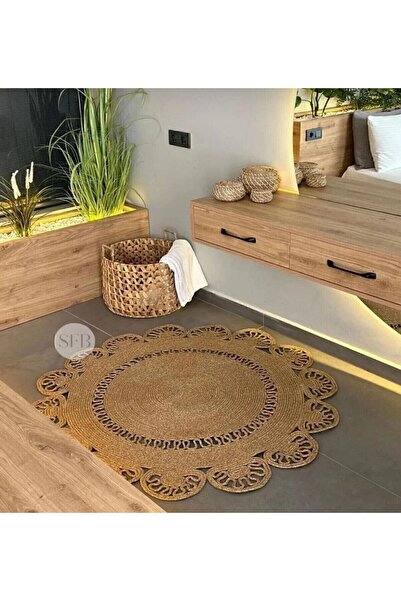 ModaCardin jüt hasır el örgüsü halı kilim yıkanabilir çift taraflı yuvarlak