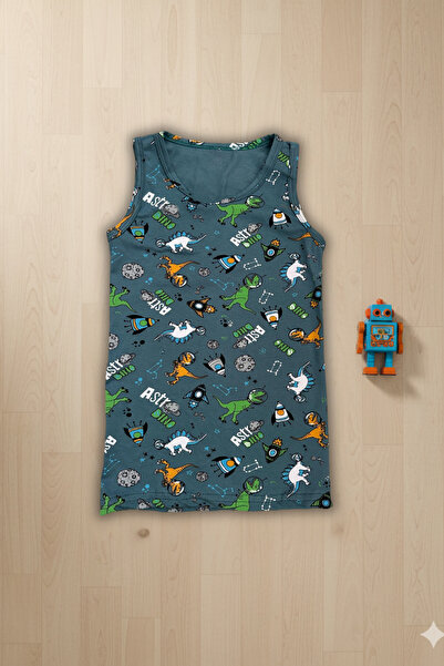 MADALİNA Boy's 95% Cotton Yellow Elephant Pattern Set of 5 Singlets