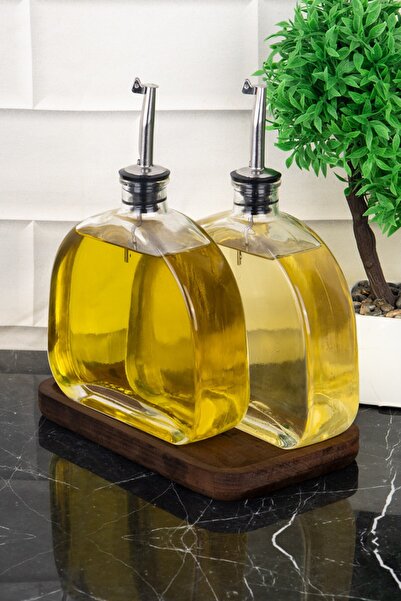 Reoona 2-Piece Oval Glass Oil Pot with Silver Lid Sunflower Oil Olive Oil Sauce Bowl Vinegar Bowl (Without Stand)