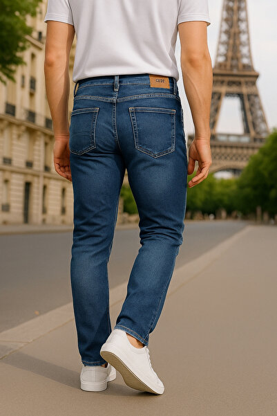 CEDY DENIM Slim Fit Jean Joe Κανονική μέση Λεπτή εφαρμογή Strechy τζιν παντελόνι C300-μπλε