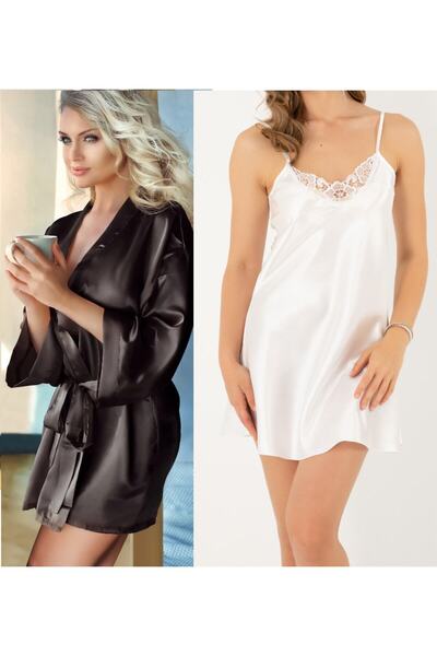 Miorre Belted Satin Dressing Gown and Nightgown Set of 2
