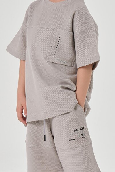 Black One Boy's Shorts Crew Neck Top Set