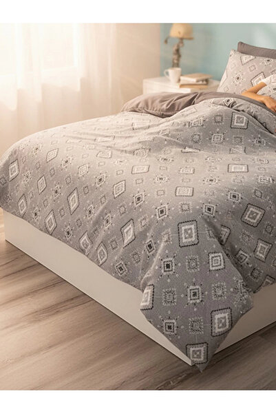 JOLLY HOME طقم غطاء لحاف بنقوش هندسية مربعة وزهور - مزدوج، 100% قطن، نسيج ناع...