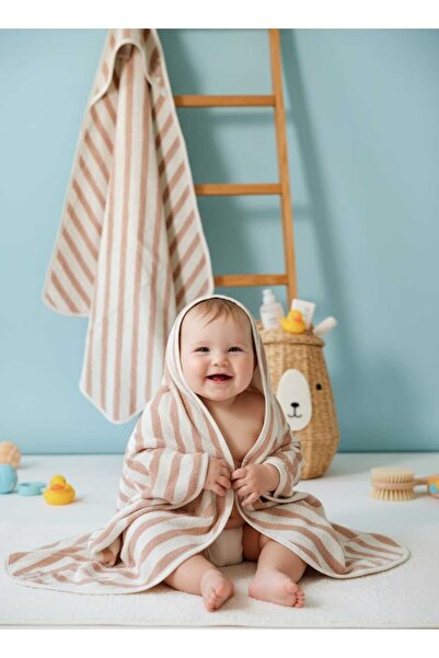 PAMUK HANIM OUTLET - منشفة حمام قطنية للفتيات والأولاد حديثي الولادة، مخططة/و...