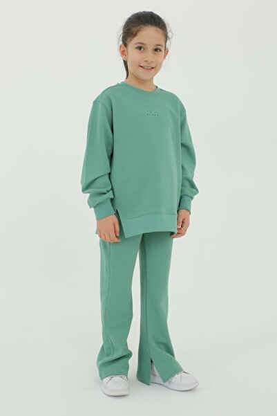 Black One Βαμβακερό σετ φόρμας κοριτσίστικης φόρμας 2 τεμαχίων με τοπ και κάτω μέρος με σκίσιμο στο λαιμό και λεπτομέρεια εκτύπωσης ισπανικού ποδιού