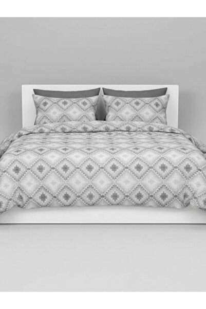 JOLLY HOME Gray and White Ethnic Diamond Pattern Duvet Cover Set – Double Size, 100% Cotton, Soft Texture
