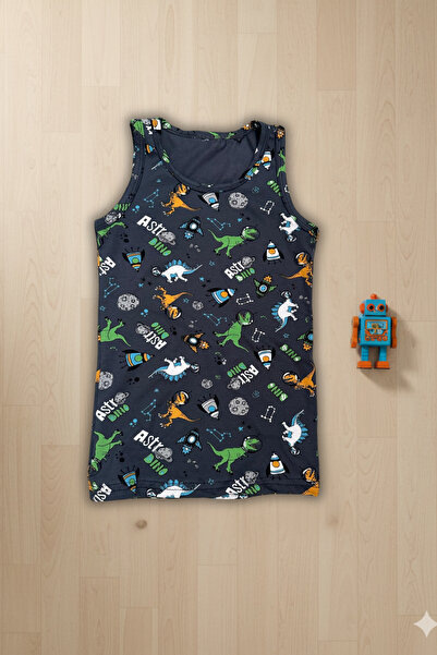 MADALİNA Boy's 95% Cotton Yellow Elephant Pattern Set of 5 Singlets