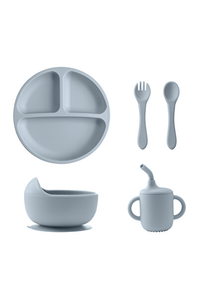 Choice 03 مجموعة أدوات مائدة من السيليكون للأطفال مكونة من 5 قطع، وعاء شفط، طبق، أدوات ناعمة، كوب شرب، أدوات تغذية للأطفال